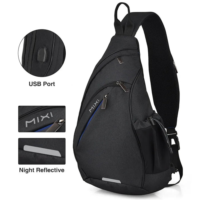 Mixi Men One Shoulder Backpack Women Sling Bag Crossbody USB Boys Cycling Sports Travel Versatile Fashion Student School Mixi Men One Shoulder Backpack for On-the-Go Travel and Fashionable School Style  Lacatang Shop Lacatang Shop 