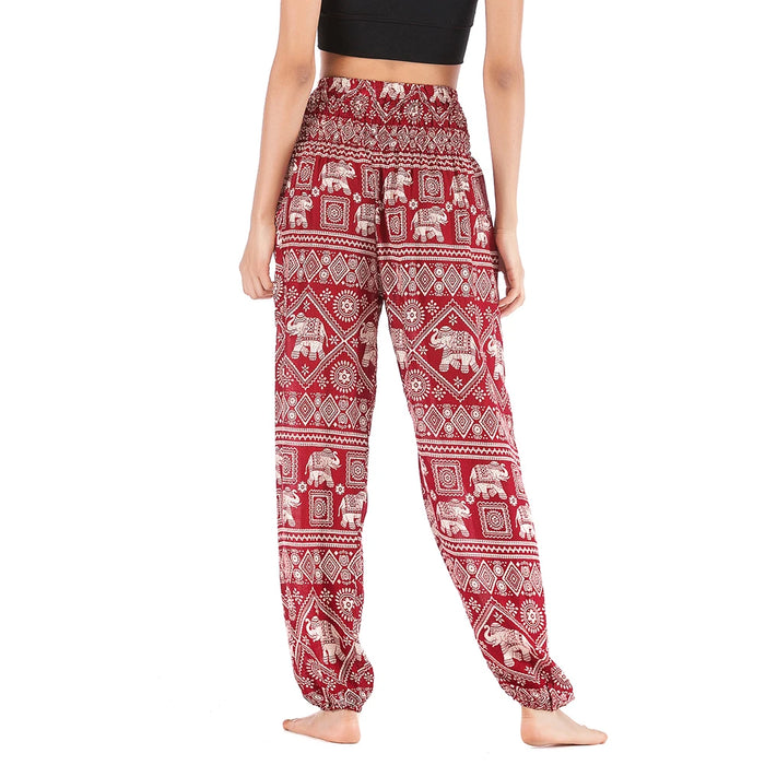 Women Red Elephant Design Loose Fit Harem Pants Hippie Workout Party Beach Pants Casual Trousers Dropshipping