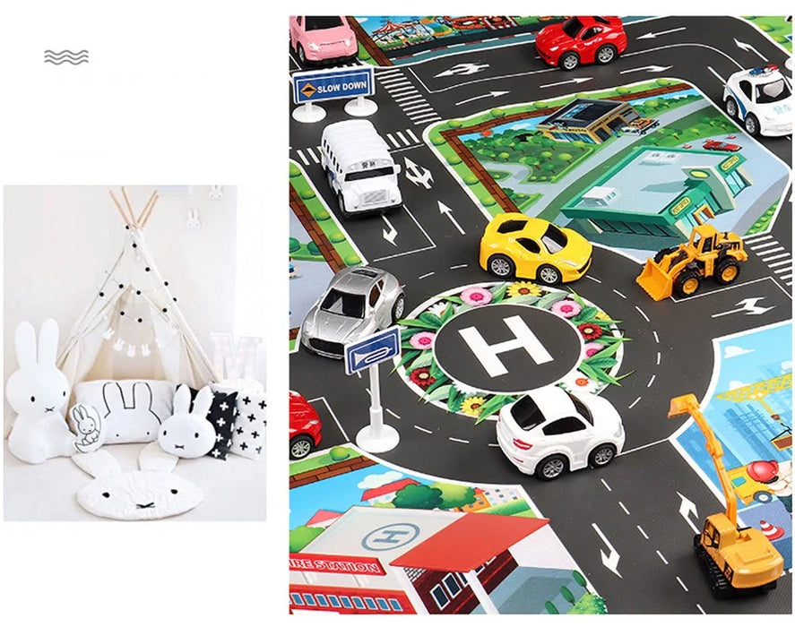 Children's City Traffic Educational Play Mat - 130x100 cm Non-Woven Carpet for Boys & Girls, Ideal for Bedrooms and Developmental Play