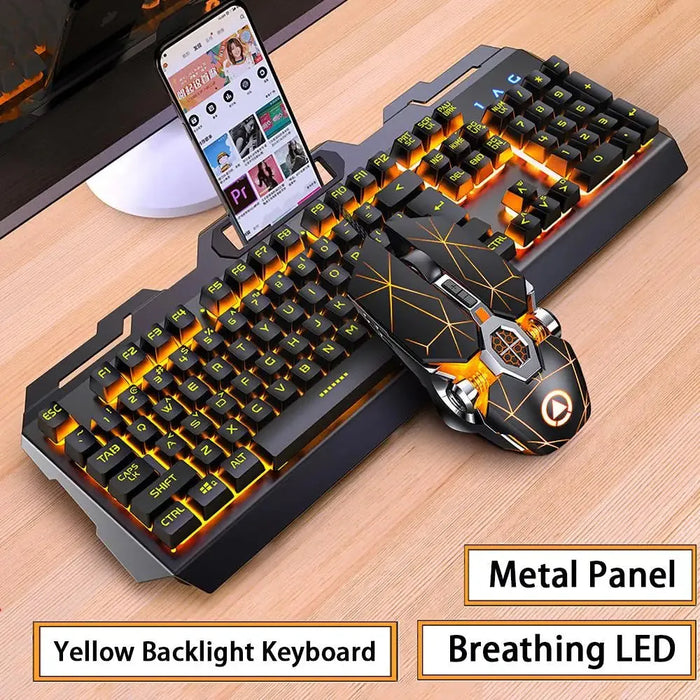 Gaming Keyboard and Mouse Combos Backlit RGB LED USB 104 Key Wired Mechanical Feeling Keyboard Mice For Gaming PC Laptop Office