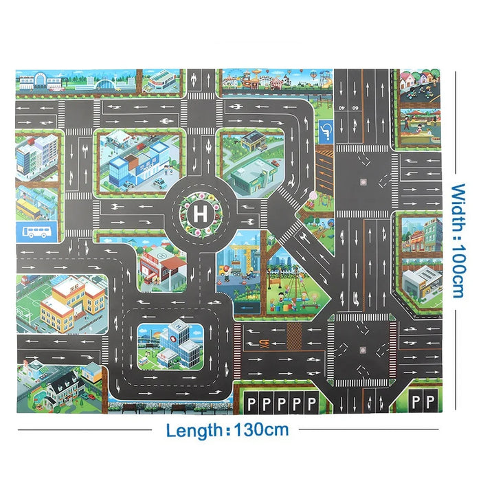 Children's City Traffic Educational Play Mat - 130x100 cm Non-Woven Carpet for Boys & Girls, Ideal for Bedrooms and Developmental Play