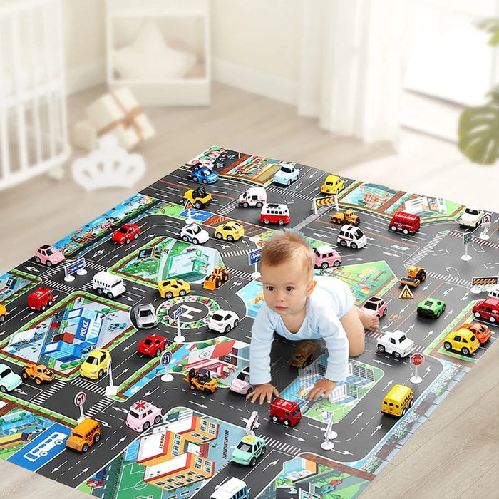 Children's City Traffic Educational Play Mat - 130x100 cm Non-Woven Carpet for Boys & Girls, Ideal for Bedrooms and Developmental Play