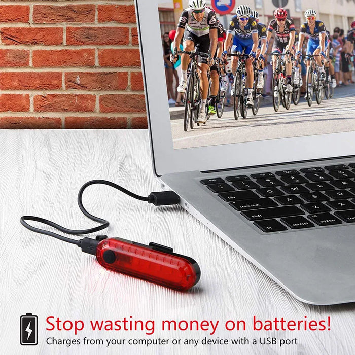 USB Rechargeable Red LED Bicycle Tail Light - Bright Rear Safety Light for Night Riding with 4 Modes