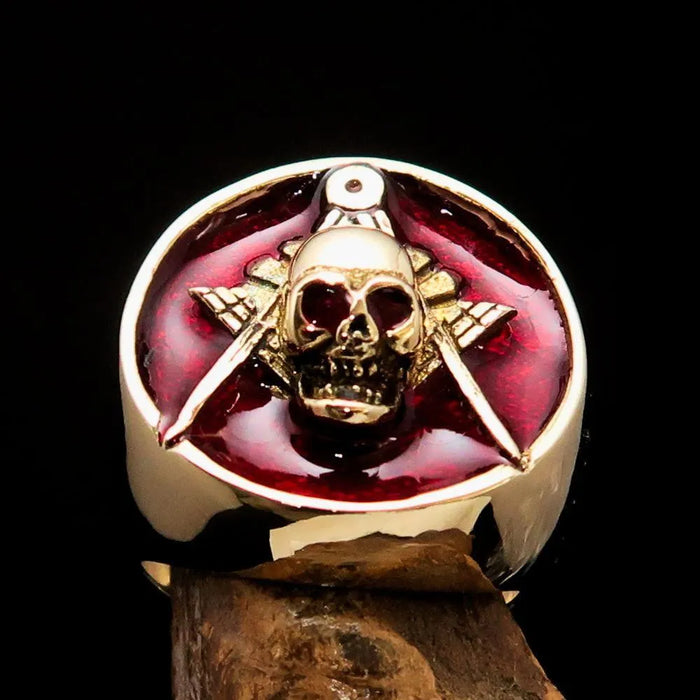 Perfectly crafted Men's Masonic Skull Ring Red - Solid Brass - Lacatang Shop