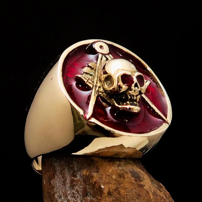 Perfectly crafted Men's Masonic Skull Ring Red - Solid Brass - Lacatang Shop