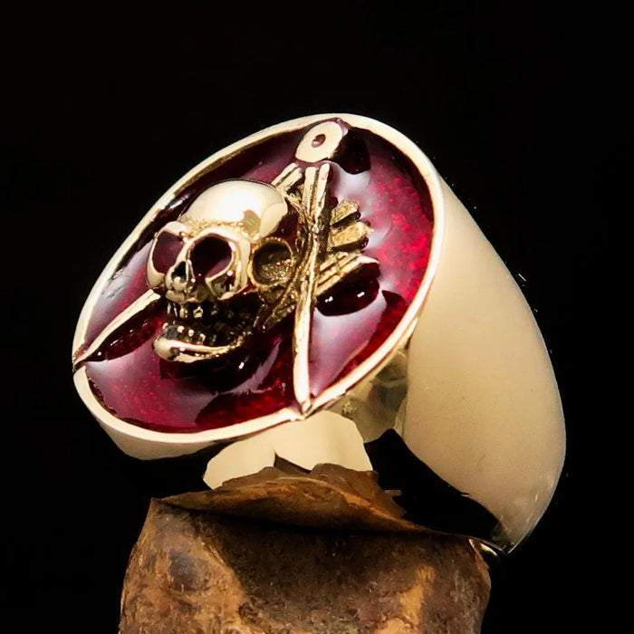 Perfectly crafted Men's Masonic Skull Ring Red - Solid Brass - Lacatang Shop