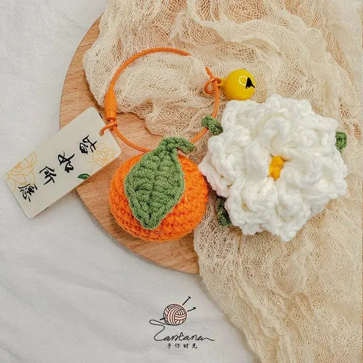 Citrus Gardenia Keychain Crochet Material Package Small Pendant Good Life DIY Wool Hand-Woven Gift Citrus Gardenia Keychain DIY Kit: Hand-Woven Wool Pendant Gift  Aliexpress Lacatang Shop 