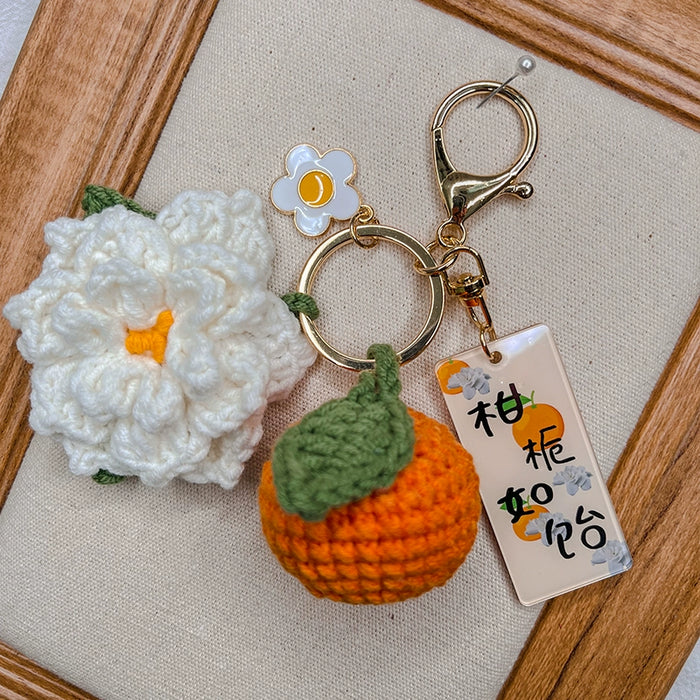 Citrus Gardenia Keychain Crochet Material Package Small Pendant Good Life DIY Wool Hand-Woven Gift