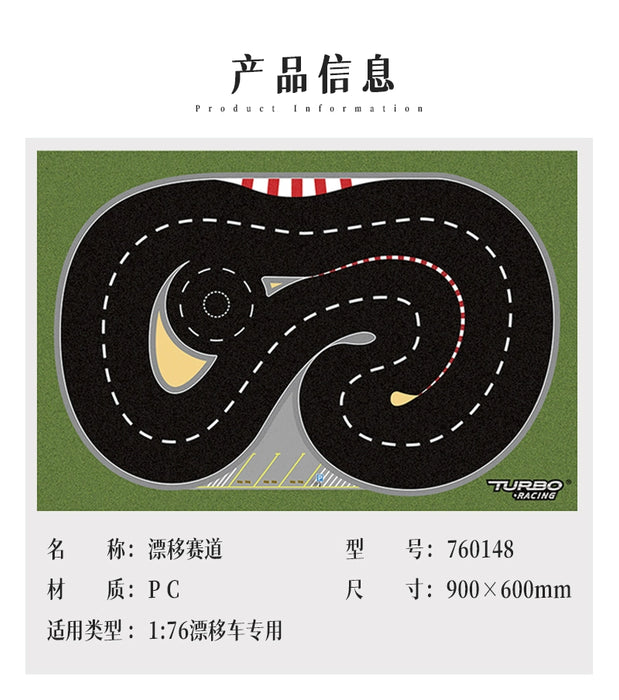 Turbo Racing Drift Track Set with Cement Pier and Jumping Platform, 1:76 Scale Car Scene Mat