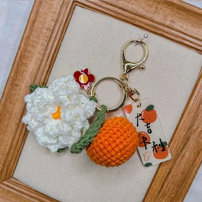 Citrus Gardenia Keychain Crochet Material Package Small Pendant Good Life DIY Wool Hand-Woven Gift - Lacatang Shop