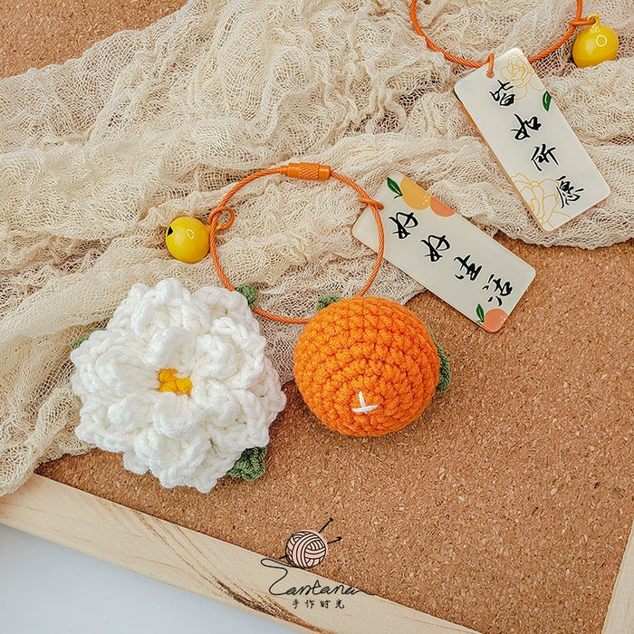 Citrus Gardenia Crochet Keychain Kit - Hand-Woven Wool Pendant for DIY Gifts