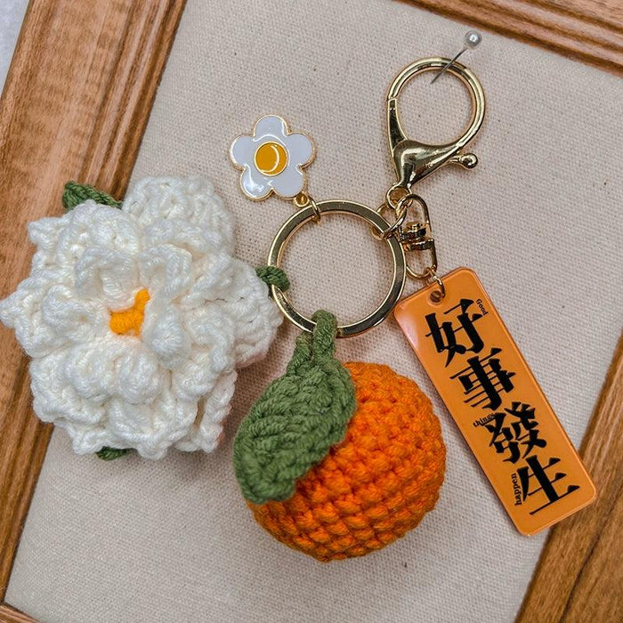 Citrus Gardenia Keychain Crochet Material Package Small Pendant Good Life DIY Wool Hand-Woven Gift - Lacatang Shop