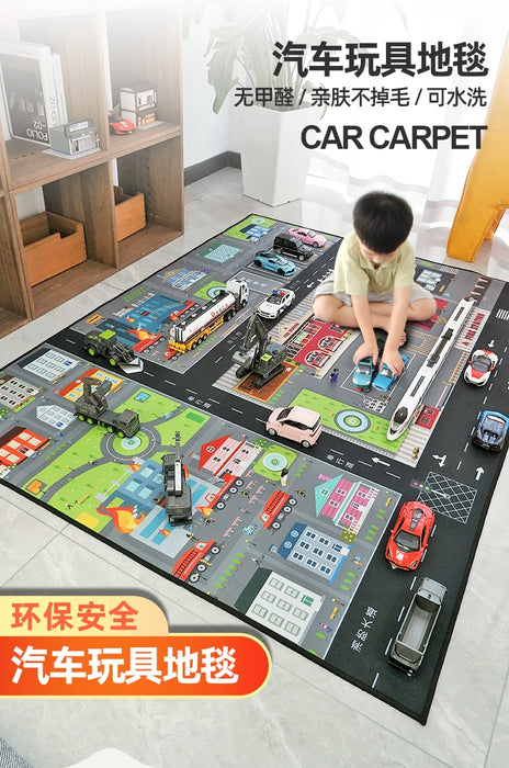 Thickened Cartoon Crawling Carpet for Kids - Drop-Resistant Play Mat for Reading and Parking Area