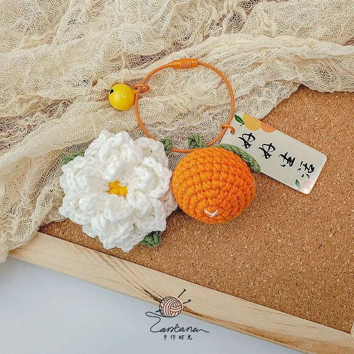 Citrus Gardenia Keychain Crochet Material Package Small Pendant Good Life DIY Wool Hand-Woven Gift - Lacatang Shop