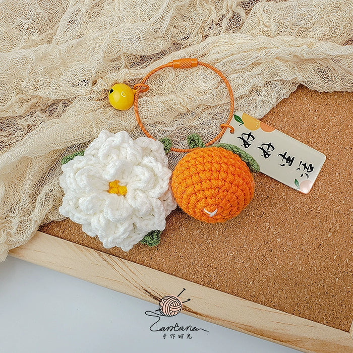 Citrus Gardenia Crochet Keychain Kit - Hand-Woven Wool Pendant for DIY Gifts