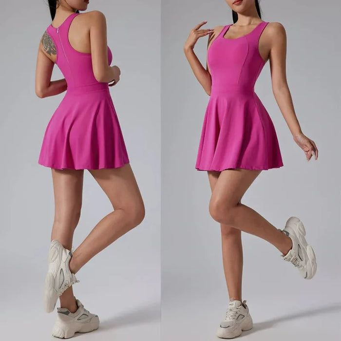 Summer Women's Quick-Drying Sports Dress Tennis Skirt Badminton Skirt Running Tennis Suit One-Piece Exercise Skirt Sleeveless