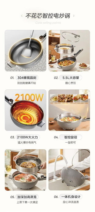 Midea Non-Flower Core Electric Frying Pan For Home Non-Stick Pan Multi-Functional Cooking and Cooking Integrated Large Capacity Electric Hot Pot - Lacatang Shop