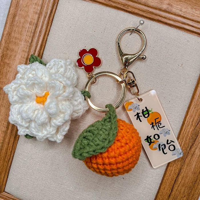 Citrus Gardenia Keychain Crochet Material Package Small Pendant Good Life DIY Wool Hand-Woven Gift - Lacatang Shop