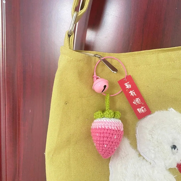 Crocheted Berry Keychain Pendant - Tipsy Strawberry Design with Customization Options - Lacatang Shop