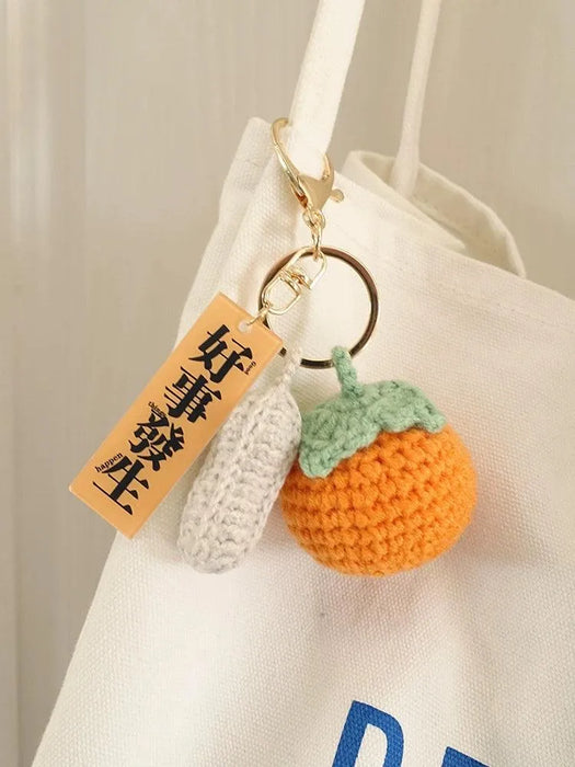 Good Thing Happening Doll Pendant Doll Handmade Woven Keychain Lucky Persimmon Schoolbag Bag Charm Key Chain - Lacatang Shop