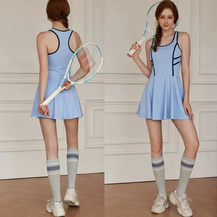 Summer Women's Quick-Drying Sports Dress Tennis Skirt Badminton Skirt Running Tennis Suit One-Piece Exercise Skirt Sleeveless