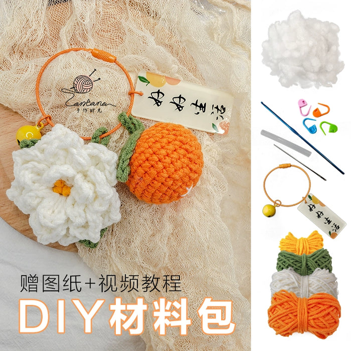 Citrus Gardenia Crochet Keychain Kit - Hand-Woven Wool Pendant for DIY Gifts