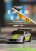 The Turbo1/76 Miniature RC Remote Control Electric Sports Car from Lacatang Shop, labeled C71, features a silver body with neon green racing stripes. Positioned on a track with a blurred background, Chinese text above the simulation Toyota mini desktop remote control car promotes its upgraded steering and lighting features.