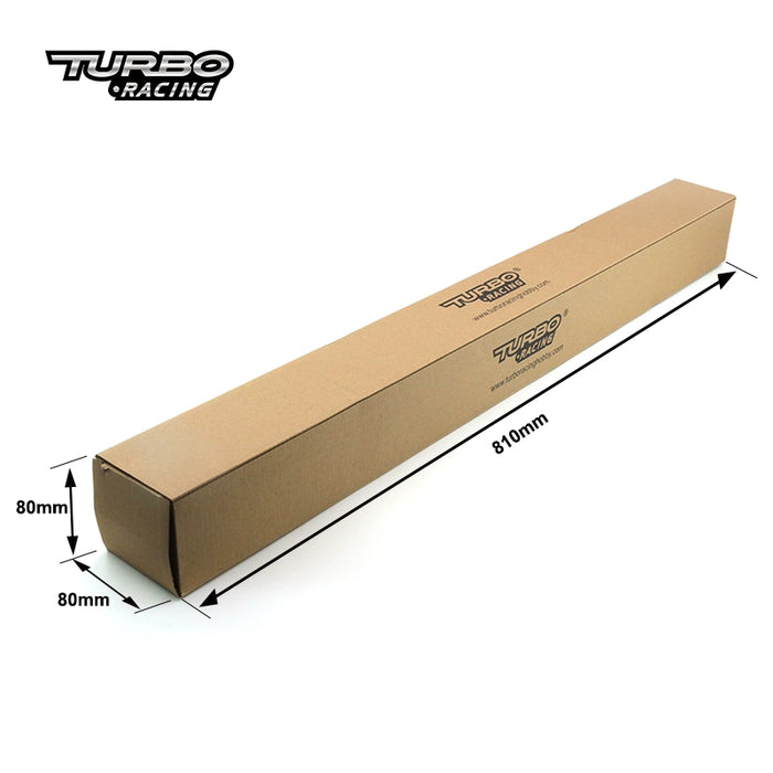 A brown rectangular box labeled "Turbo Racing" appears on a white background, with dimensions 810mm x 80mm x 80mm indicated by arrows, hinting at an exhilarating experience with Lacatang Shop's Turbo Mini Drift Scene Remote Control Car Track. Perfect for thrilling track adventures.