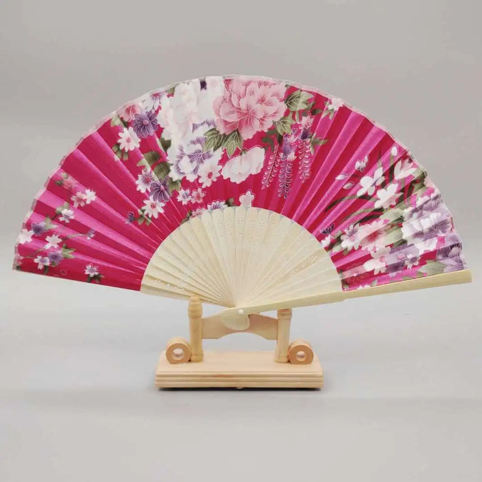 Elegant Floral Print Foldable Bamboo Hand Fan for Weddings, Parties, and Dance Performances