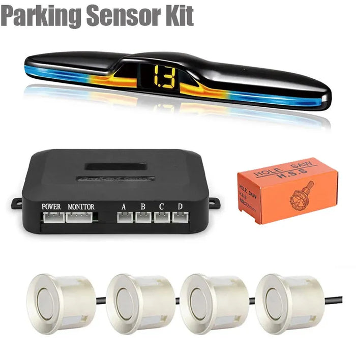 New LED Parking Sensor System Backlight Parktronic Monitor Display Kit Backup Detector Assistant 4 Probes