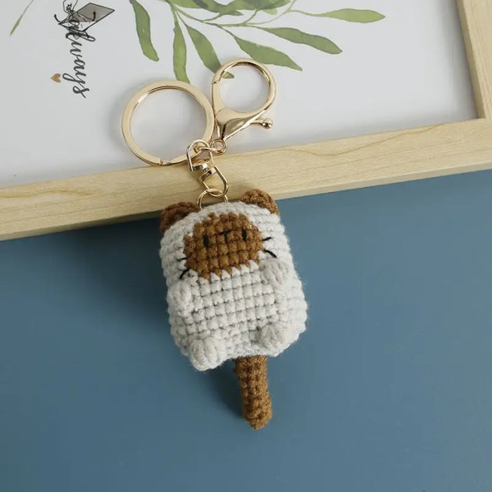 Adorable Knitted Cat Keychains - Kawaii Crochet Cat Doll Keyrings for Bags and Car Keys