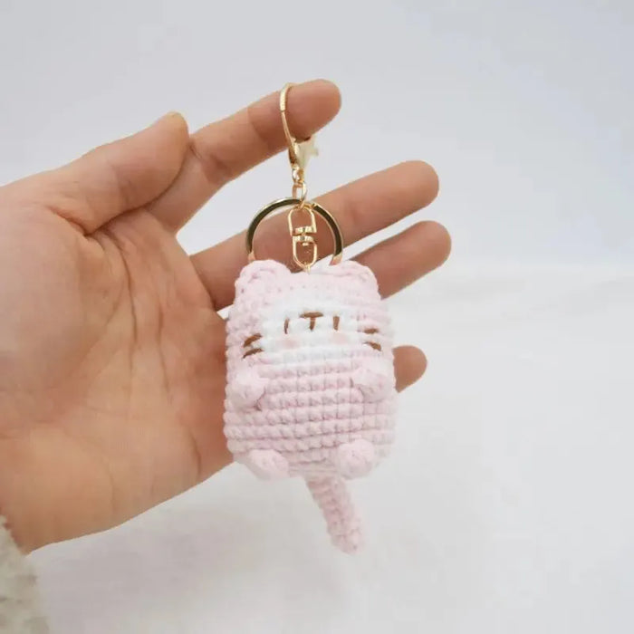 Cute Cat Crochet Keychains Knitting Cartoon Cat Doll Keyrings For Car Keys Kawaii Small Cat Knitted Keychain For Bag Pendant New - Lacatang Shop