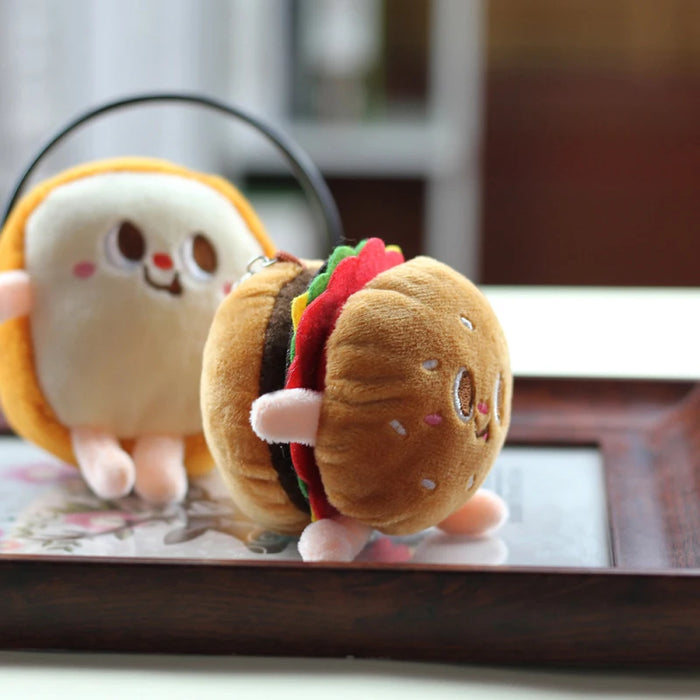 Cute Cartoon Food Plush Keychain - Hamburg, Hot Dog, Fries & Drumsticks Bag Charm for Girls