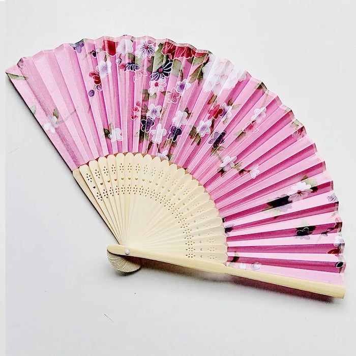 Elegant Foldable Cloth Hand Fans with Bamboo Ribs and Floral Design for Weddings, Parties, and Dance Performances