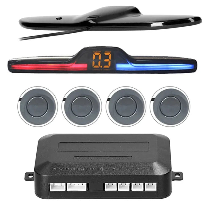 Car Reverse Radar Kit Vehicle Parking Sensor System with 4 Sensors Backup Assist System with LED Distance Display Sound Warning