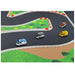 Lacatang Shop's Portable Mini RC Car Race Track Mat comes in 160x90cm and 120x60cm sizes with PK mesh cloth, featuring colorful toy vans racing around a winding track with green grassy areas and orange-white striped barriers.