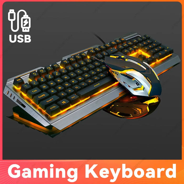 Mechanical Keyboard Gaming Keyboard Wired Game Mouse USB Gamer Keyboard RGB Light Backlit for Computer PC Laptop and Mouse Set