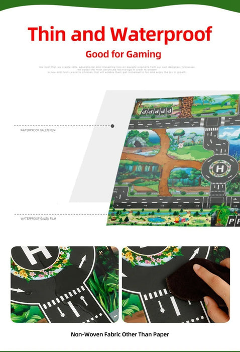 Kids Waterproof Playmat - Portable Dinosaur and Farm Road Activity Carpet for Toddlers, Non-Toxic Educational Crawling Mat