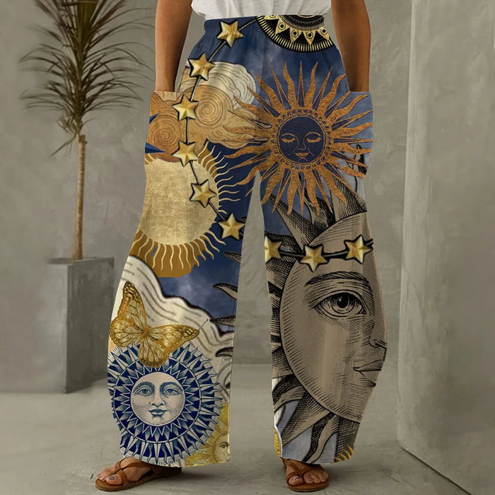 Women's Pants Sun Moon Star And Arrow Prints Harem Pants Women's Summer Retro Women's Casual Wear Daily Fashion Wide Leg Pants Women's Retro Harem Pants: Sun, Moon & Star Print Casual Wear  Lacatang Shop Lacatang Shop 