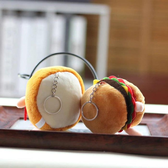 Hamburg Hot Dog Fries Bread Drumsticks Plush Pendant Keychain Creative Cartoon Bag Decoration Car Key Accessories For Girl Gift - Lacatang Shop