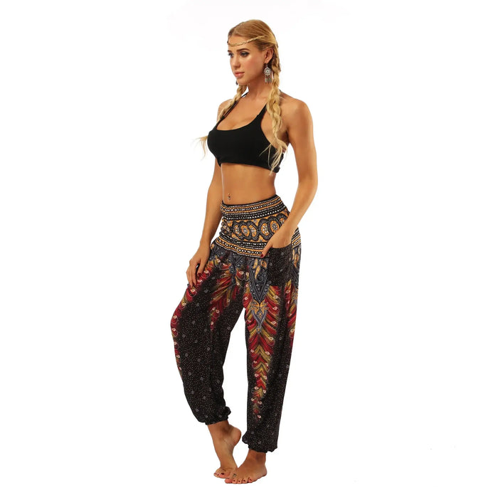 Women's Clothing Harem Pants, Bohemian Yoga Pants,Flowy Trouser Yoga Boho Hippie Clothes Pilates Pants with Pocket