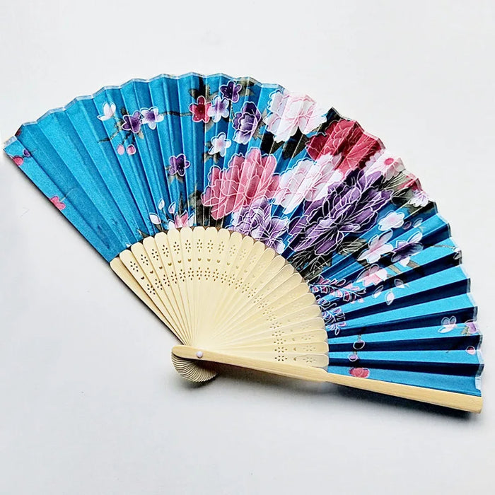 Elegant Floral Print Foldable Bamboo Hand Fan for Weddings, Parties, and Dance Performances