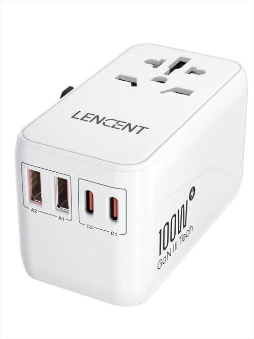 LENCENT 65W/100W GaN International Travel Adapter with 2USB 3 Type C - Lacatang Shop