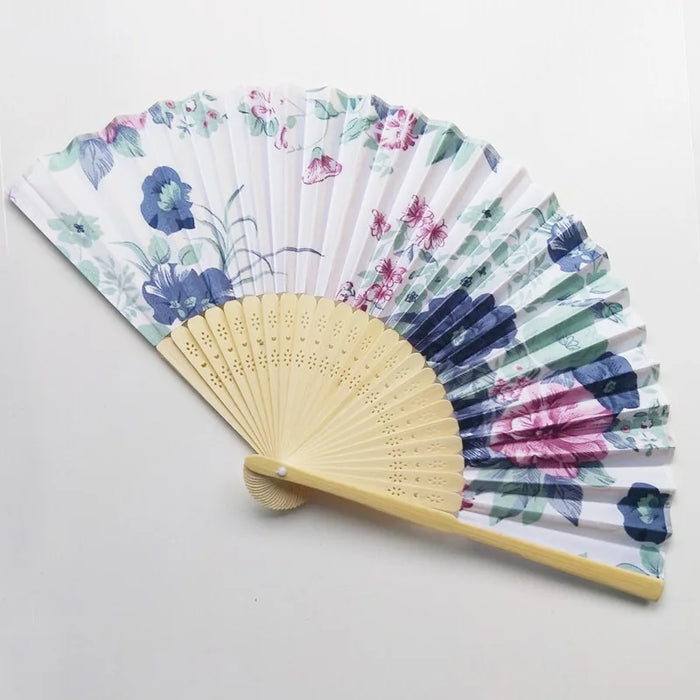 Elegant Foldable Cloth Hand Fans with Bamboo Ribs and Floral Print - Ideal for Weddings, Parties, and Dance Performances