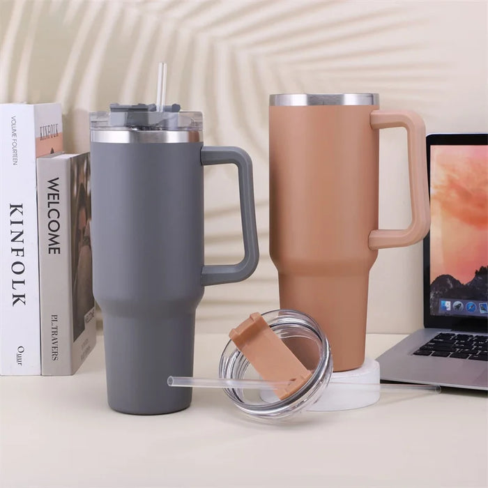 40oz Stainless Steel Insulated Hot Travel Mugs Water Bottle Thermal Vacuum Coffee Car Cup Cold Flask with Handle Straw