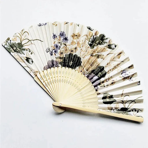 Elegant Floral Bamboo Hand Fan - Foldable Cloth Design for Weddings, Parties, and Dance Performances - Lacatang Shop