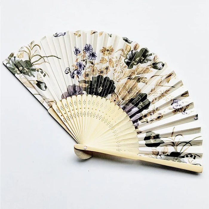 Elegant Floral Bamboo Hand Fan - Foldable Cloth Design for Weddings, Parties, and Dance Performances