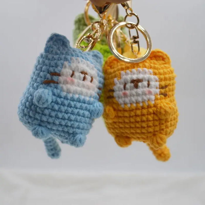 Adorable Knitted Cat Keychains - Kawaii Crochet Cat Doll Keyrings for Bags and Car Keys