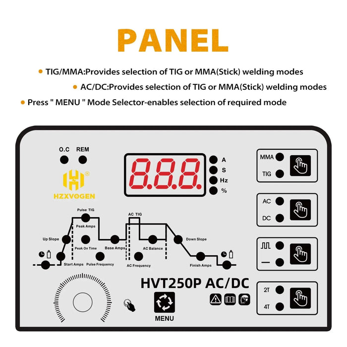 HZXVOGEN 5 in 1 HF TIG AC/DC Aluminum Welding Machine 200A MMA ARC Argon Precise Digital Pulse 2T/4T TIG Inverter Welder