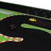 The TURBO RACING 1:76 track set from Lacatang Shop includes three small cars—a black one, a yellow one, and one designed for curves—offering impressive jump and drift abilities. The track features black asphalt with white lanes, red-and-white striped borders, and lush green surroundings.